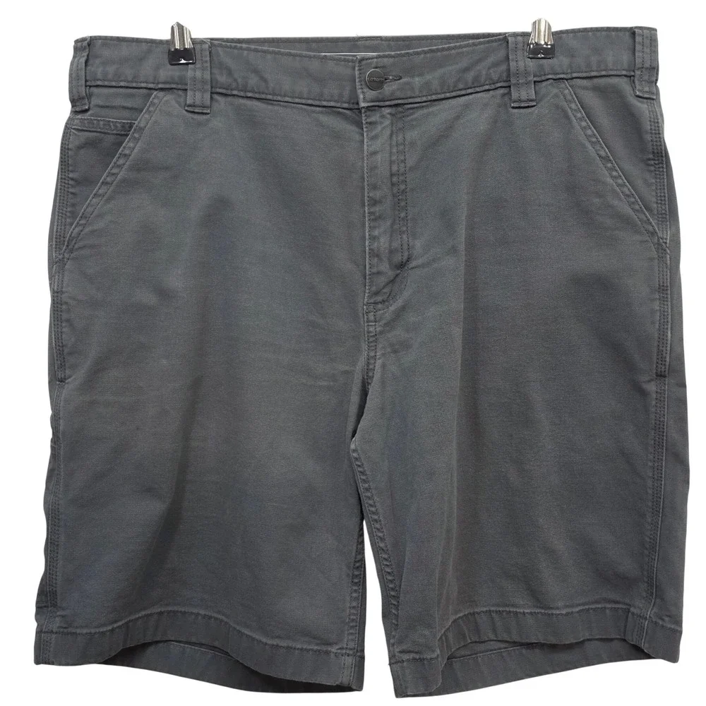 Carhartt Mens Gray Canvas Carpenter Work Shorts Utility Tool Pocket Relaxed 38